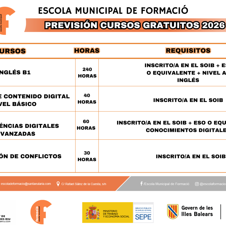 PREVISIÓN CURSOS GRATUITOS 2026 - 2027