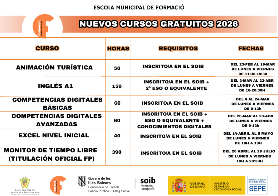 NUEVAS FECHAS CURSOS GRATUITOS 2026