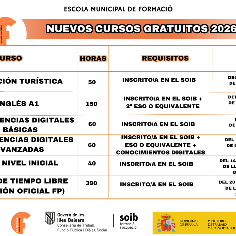 NUEVAS FECHAS CURSOS GRATUITOS 2026