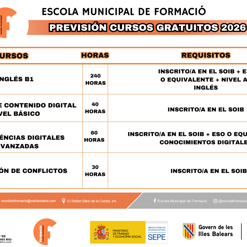 PREVISIÓN CURSOS GRATUITOS 2026 - 2027