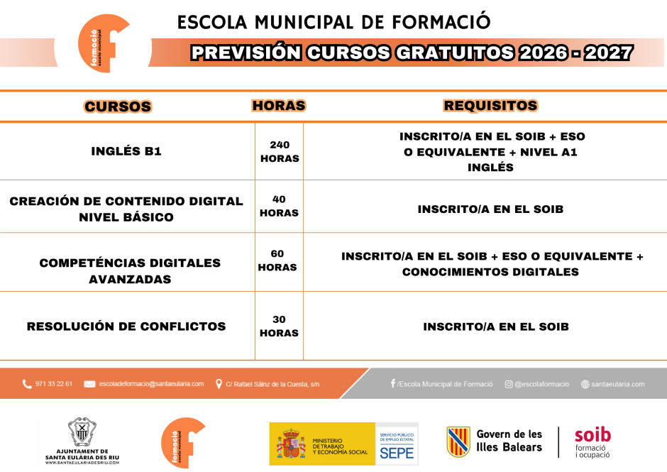 PREVISIÓN CURSOS GRATUITOS 2026 - 2027