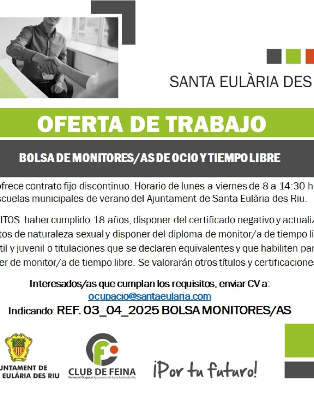 Bolsa de monitores/as de ocio y tiempo libre