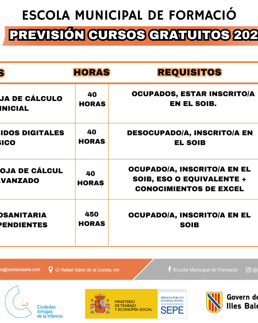 PRÓXIMOS CURSOS GRATUITOS EN LA ESCOLA DE FORMACIÓ