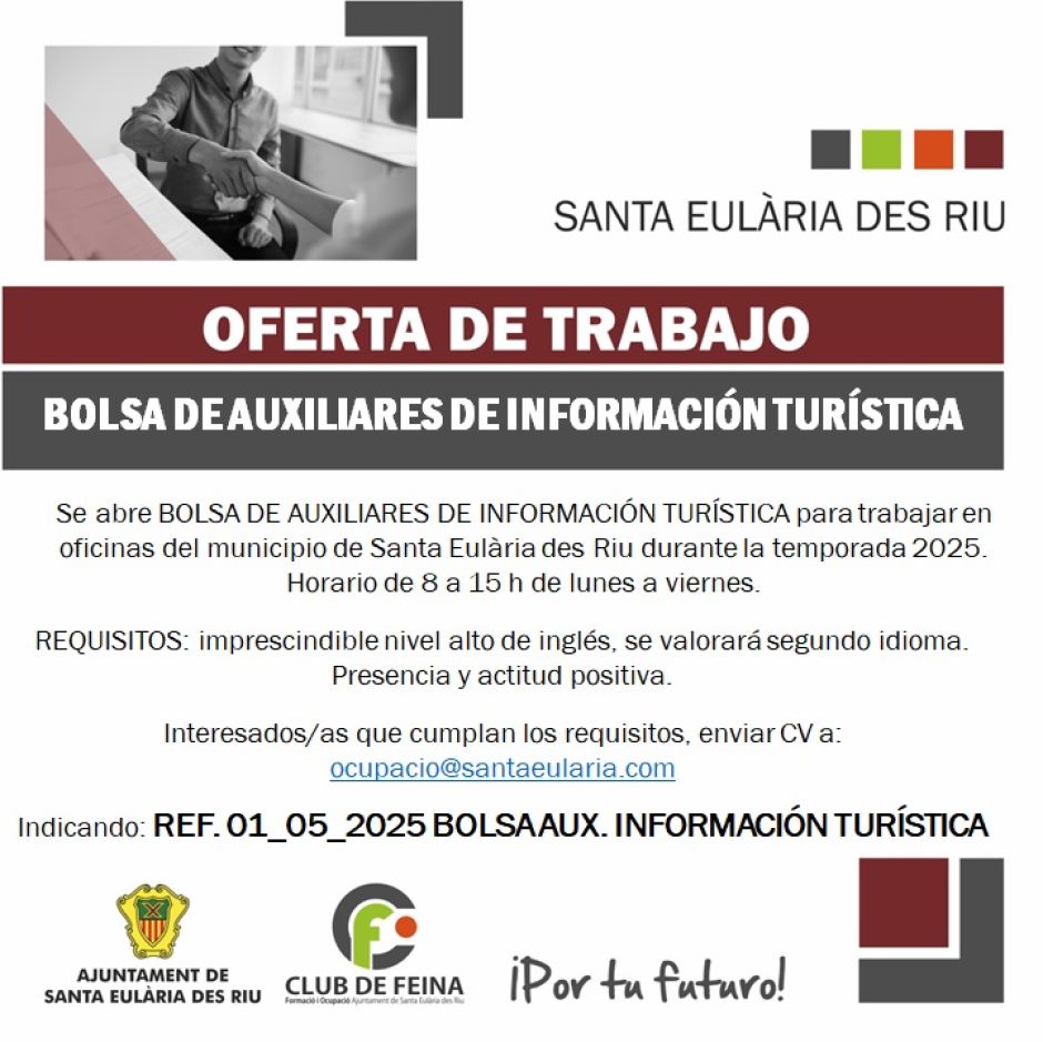 Bolsa de auxiliares de información turística.