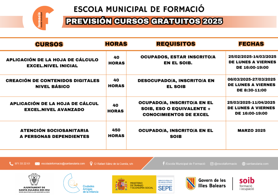 PRÓXIMOS CURSOS GRATUITOS EN LA ESCOLA DE FORMACIÓ